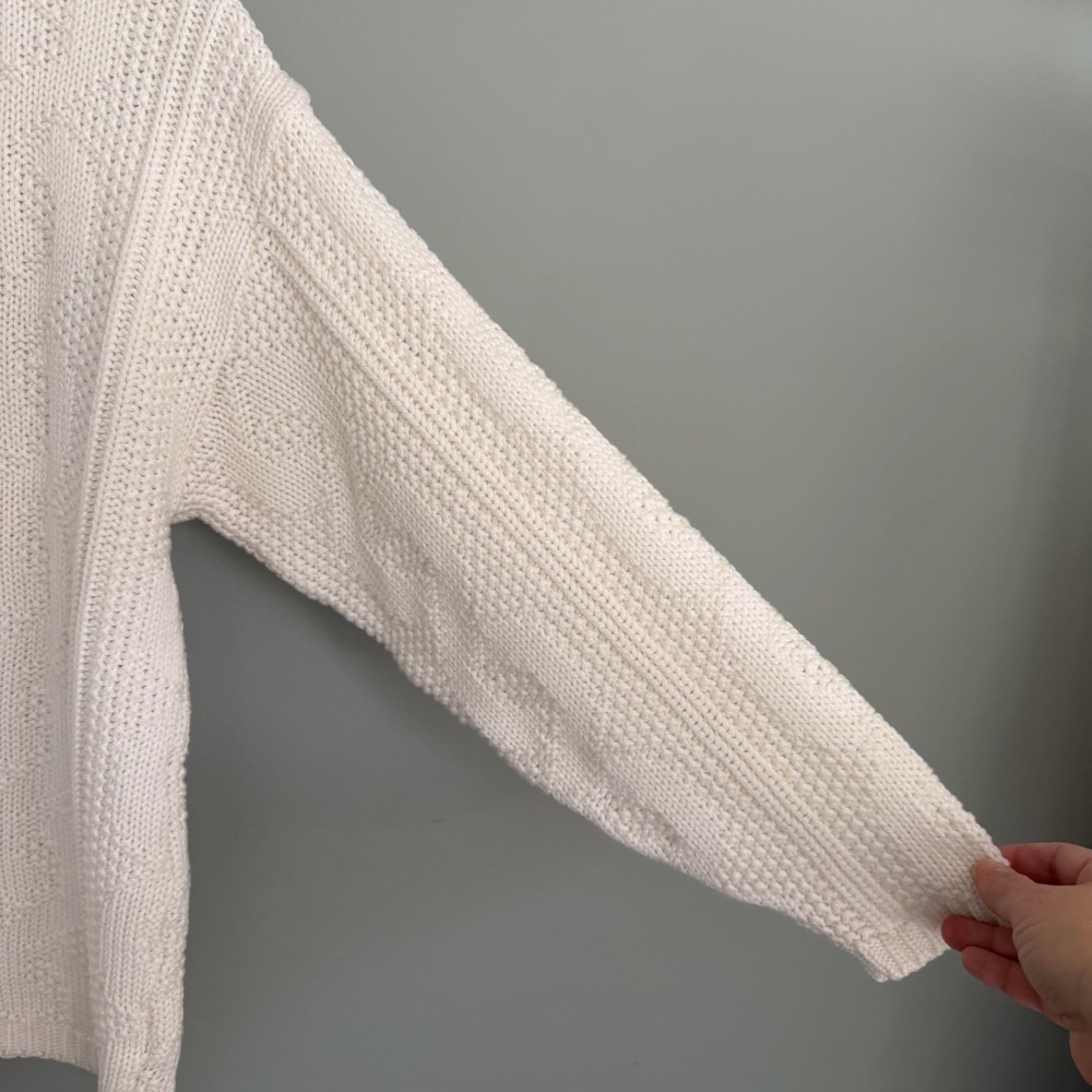 Vintage 80s Croquet Club Creamy White Cable Knit Long Sleeve Crew Neck Sweater - Picture 6 of 13